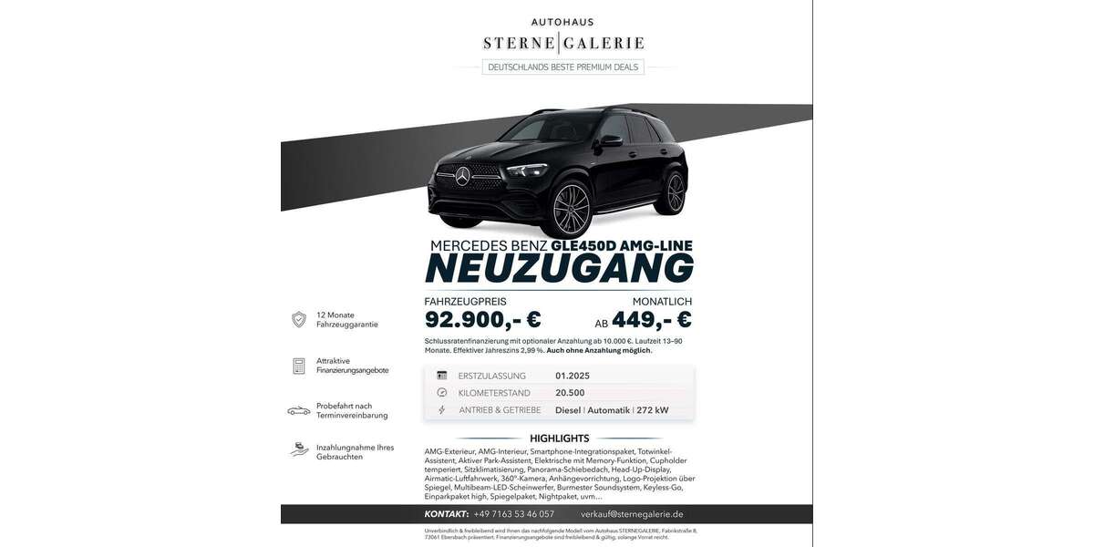Mercedes-Benz GLE 450 20.500 km 92.900 &euro; Ebersbach an der Fils 73061