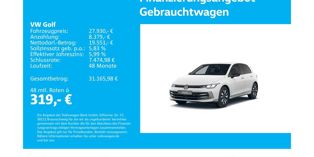 VW Golf 9.307 km 27.930 &euro; Stuttgart-Wangen 70188